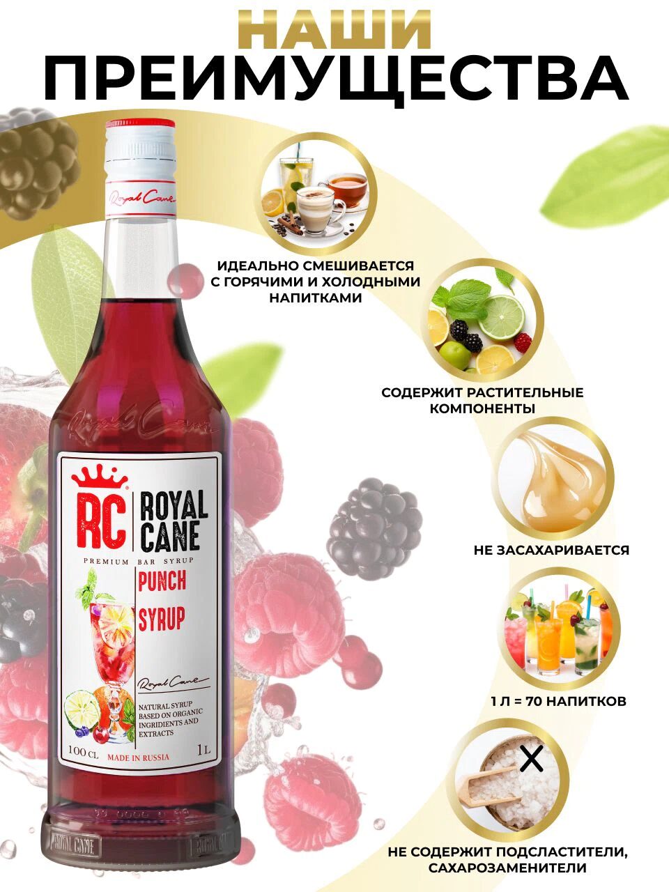 Сироп Royal Cane Пунш (Крюшон) для кофе, коктейлей, пунша, 1л — изображение 3