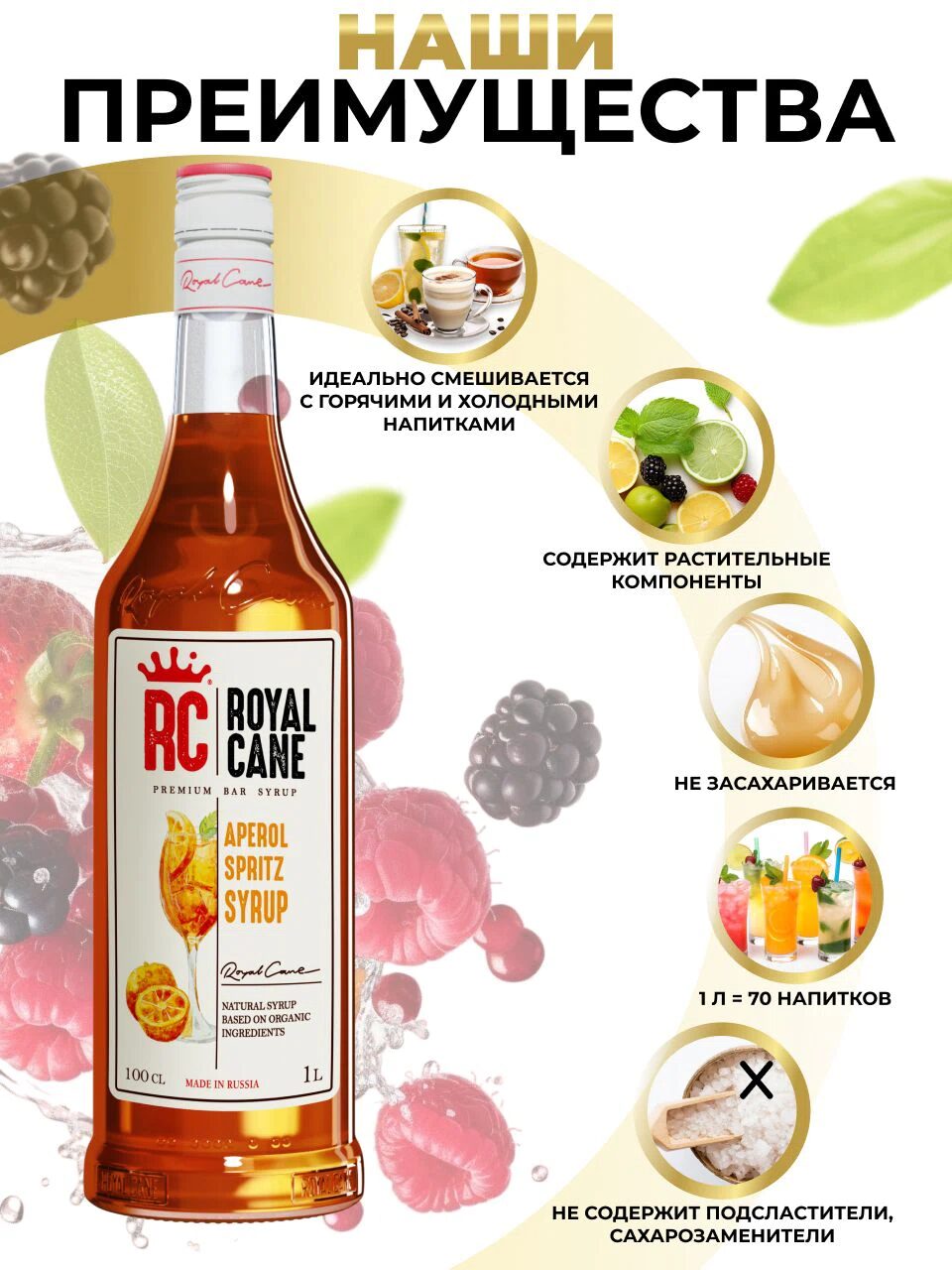 Сироп Royal Cane Апероль Шприц для кофе, лимонада, коктейлей, чая, тортов, мороженого, 1л — изображение 2