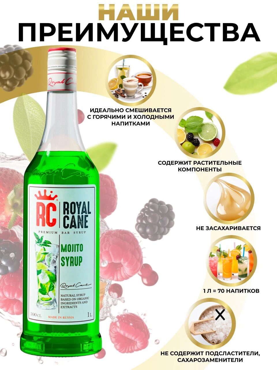 Сироп Royal Cane Мохито для кофе, лимонада, коктейлей, чая, десертов, мороженого, 1л — изображение 2