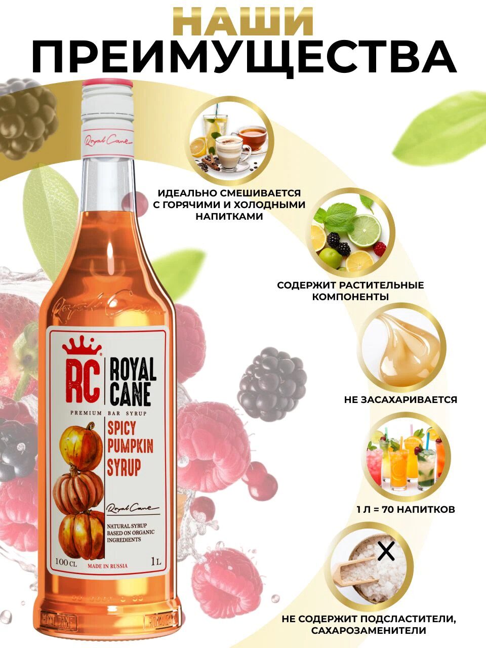 Сироп Royal Cane Пряная тыква для кофе, чая, напитков, десертов, выпечки, 1л — изображение 2