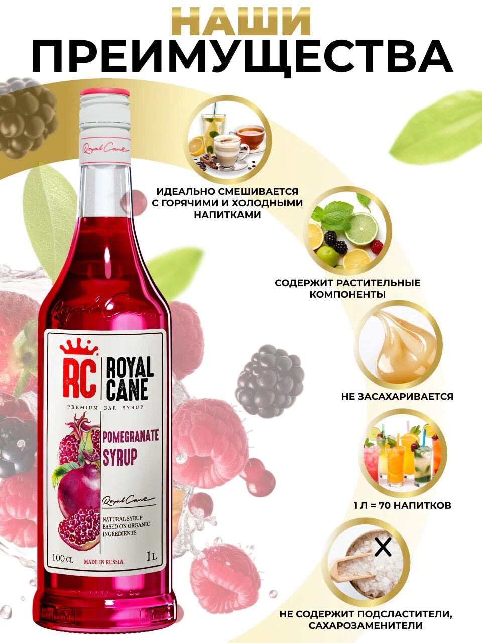 Сироп Royal Cane Гранат для кофе, лимонада, выпечки, десертов, коктейлей, 1л — изображение 2