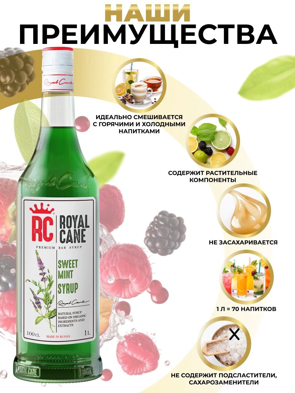 Сироп Royal Cane Сладкая мята для кофе, лимонада, коктейлей, чая, десертов, мороженого, 1л — изображение 2