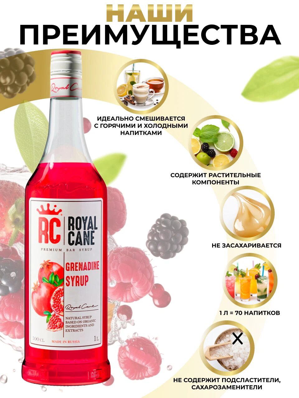 Сироп Royal Cane Гренадин для лимонада, коктейлей, чая, десертов, 1л — изображение 3