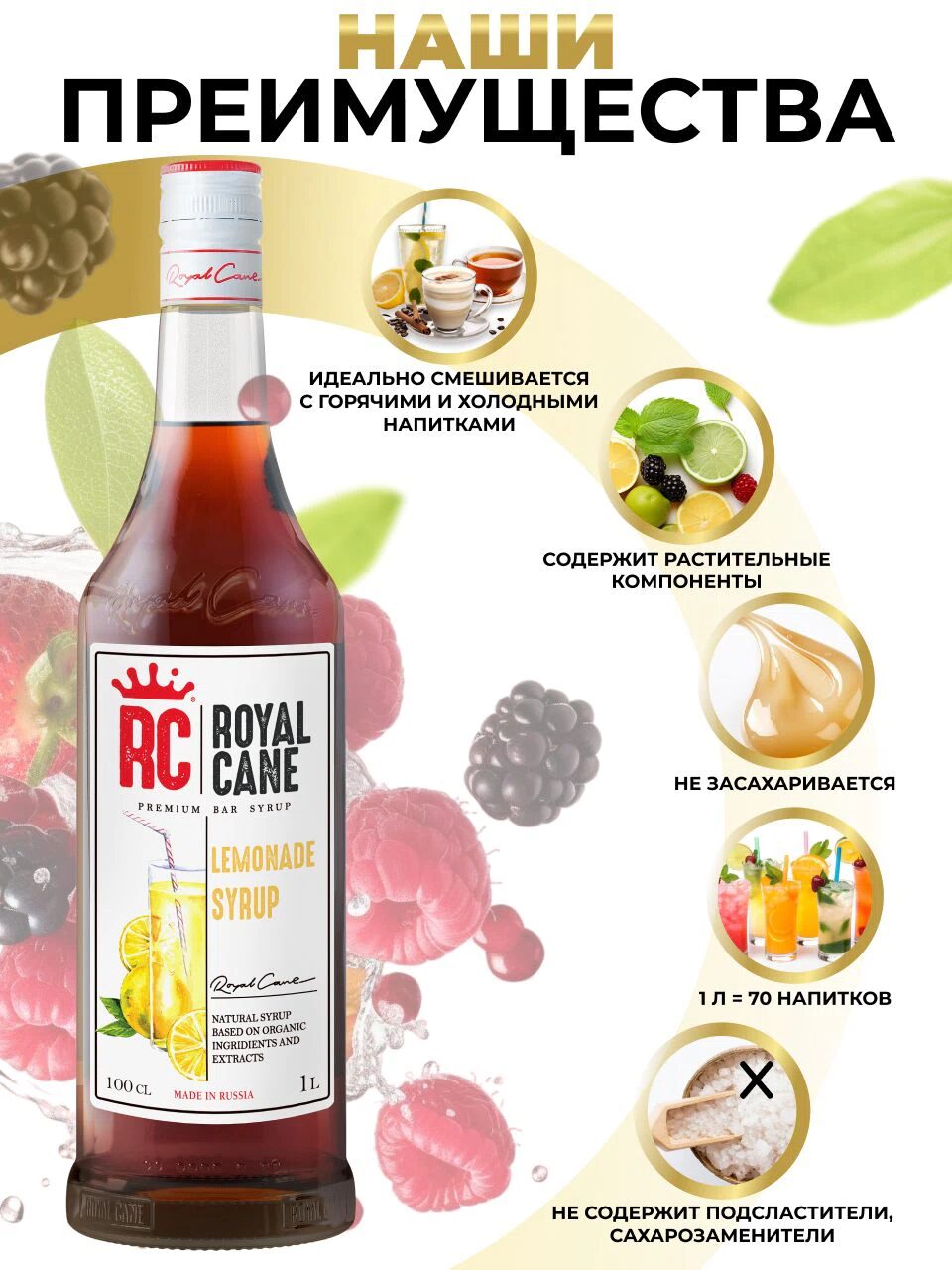 Сироп Royal Cane Классический Лимонад 1л для напитков, коктейлей, чая, мороженого, выпечки — изображение 2