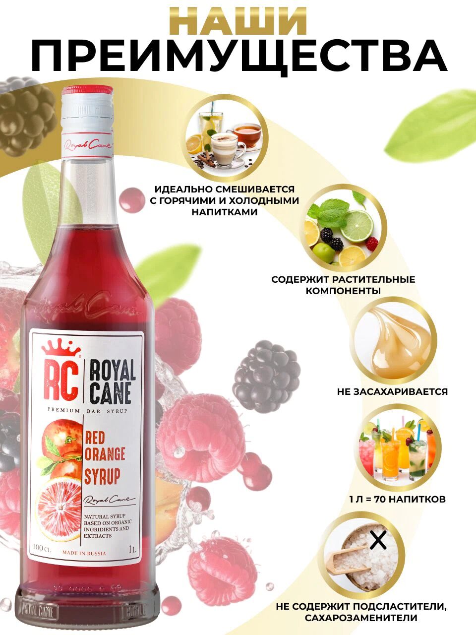 Сироп Royal Cane Красный апельсин для лимонада, коктейлей, чая, мороженого, пропитки бисквита, 1л — изображение 2