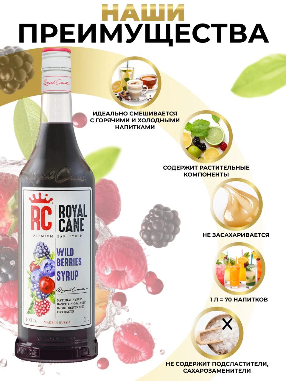 Сироп Royal Cane Лесные ягоды для кофе, лимонада, коктейлей, чая, десертов, мороженого, 1л — изображение 2
