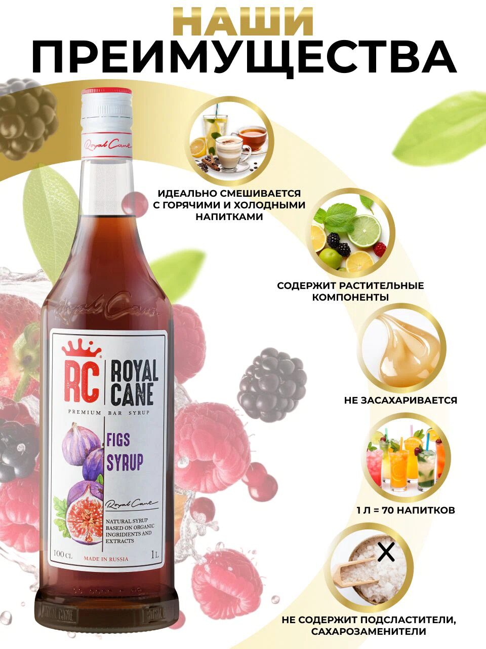 Сироп Royal Cane Инжир для кофе, лимонада, коктейлей, чая, десертов, мороженого, 1л — изображение 3