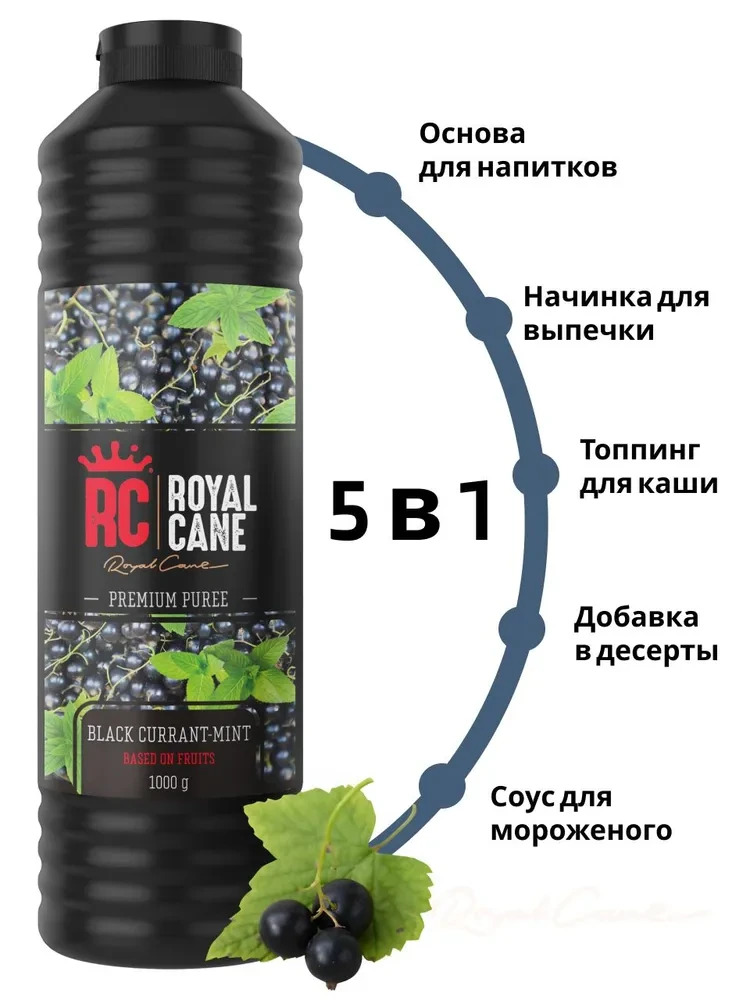 Основа (пюре) Royal Cane Черная Смородина - Мята 1кг для коктейлей, чая, торта, молочных коктейлей, десерта и мороженого — изображение 2